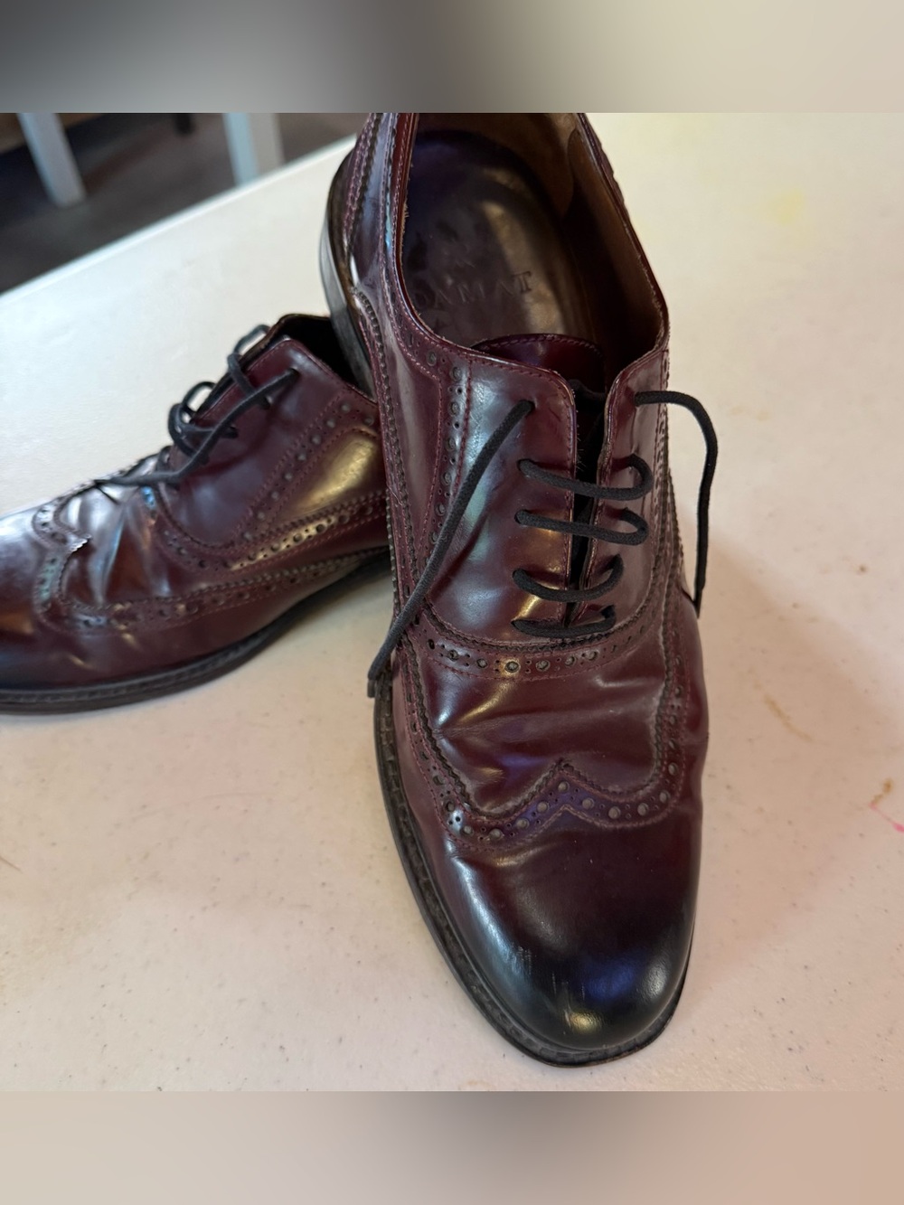 DAMAT Men's Burgundy Leather Wingtip Brogue Dress Shoes Size EU 42 / US 9